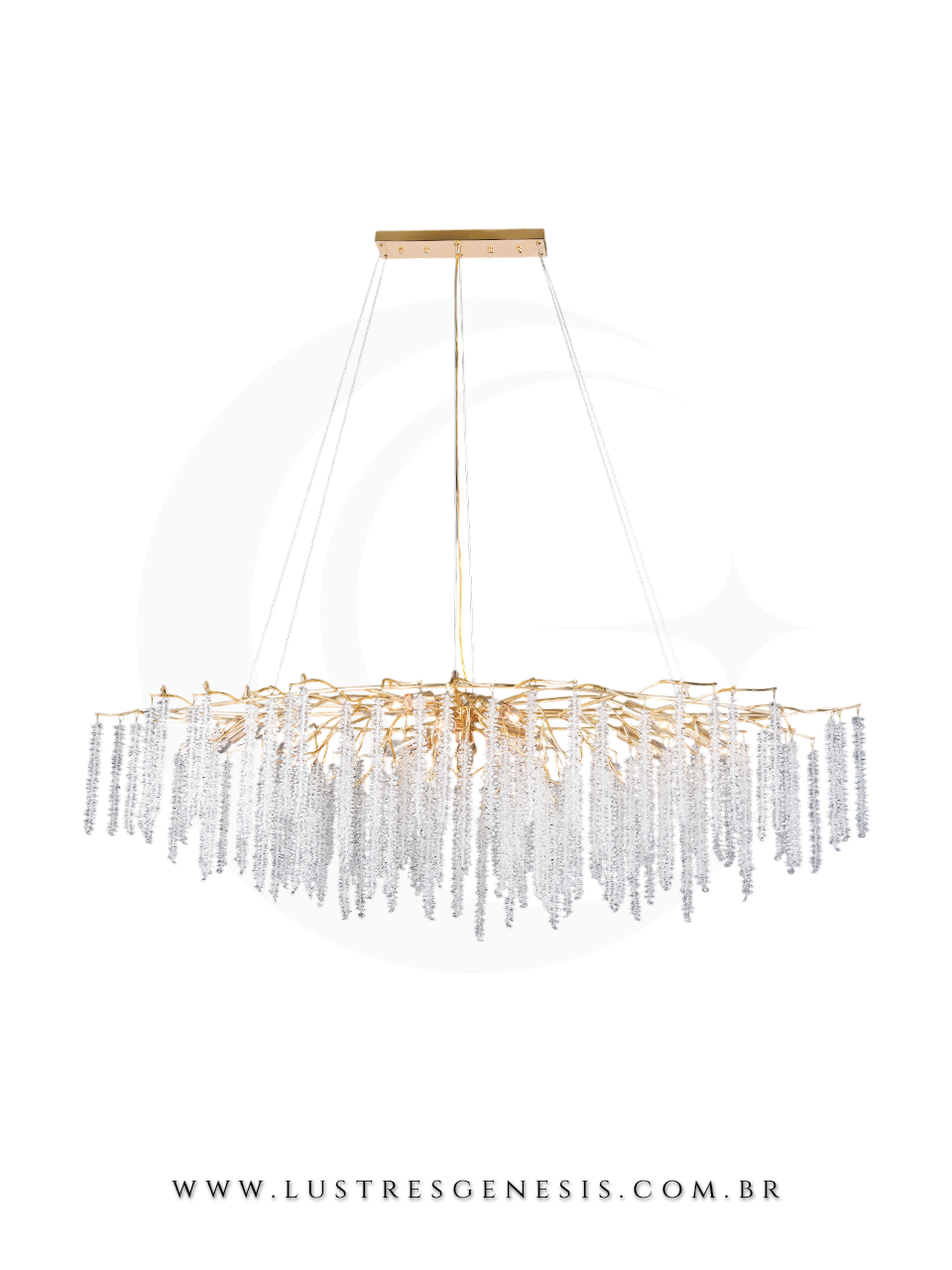 Lustre de Cristal Castanha Dourado 180x55m Para Sua Sala de Jantar